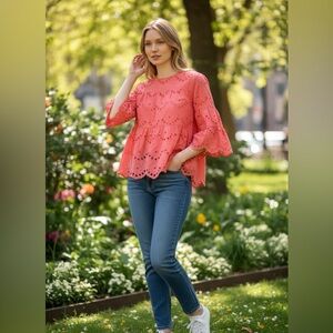 Simply Southern woman’s Pink Eyelet Top
